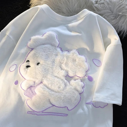 Fluffy Dog Print Short Sleeve T-shirt