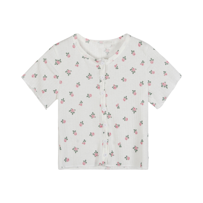 Cute Flower Rose Button Up Crop Top Short Sleeve Shirt T-shirt Tee Top Kawaii Korean Japanese Harajuku Chinese Retro Streetwear Aesthetic Fashion
