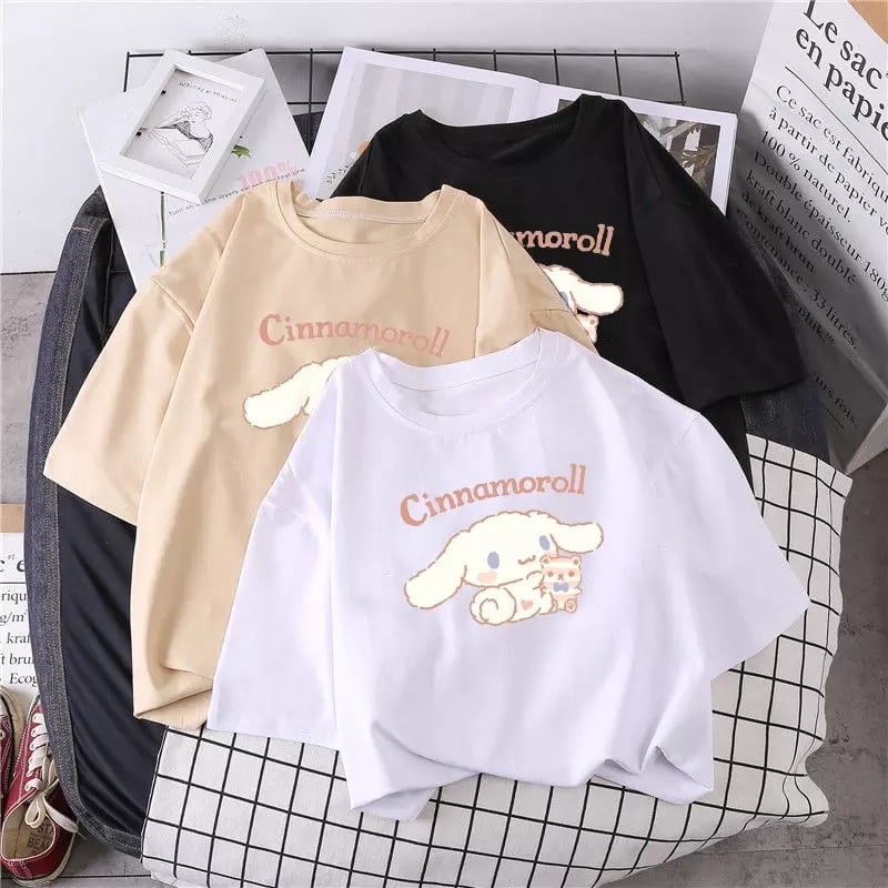 Cute Anime Cartoon Print Loose Oversize Short Sleeve Short T-shirt Top Causal Summer E-Girl Kawaii Korean Japanese Harajuku Streetwear