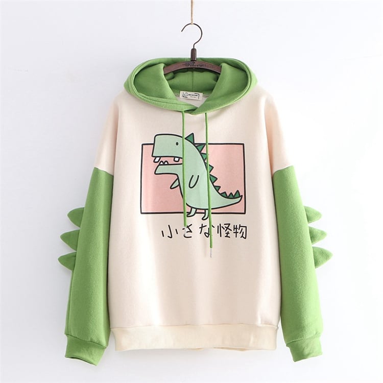 Cute 3D Funny Dinosaur Cartoon Hoodie With Horns Sweatshirt Sweater Long Sleeve Pullover Cosplay E-Girl Kawaii Korean Japanese Harajuku Streetwear