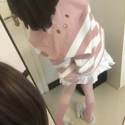 Japanese Anime Collar Stripe Long Sleeve Shirt
