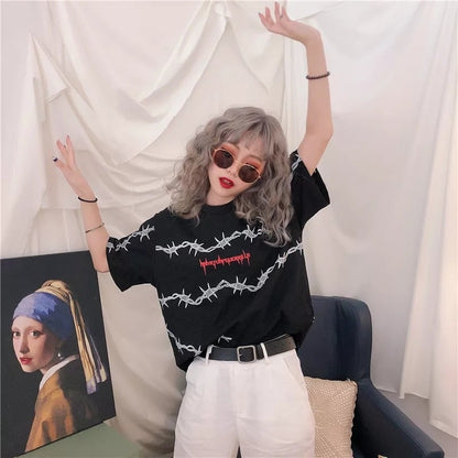 Cute Casual Vintage Punk Goth Print Crop Top Short Sleeve Shirt Tee T-shirt E-Girl Kawaii Korean Japanese Harajuku Chinese Retro Streetwear Aesthetic