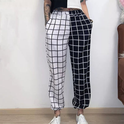 Cute Contrast Cargo Pant Loose Waist Plaid Checkered Trouser Jogger E-Girl Kawaii Korean Japanese Harajuku Chinese Retro Streetwear Aesthetic