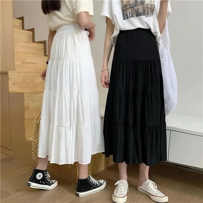 White Ruffle High Waist Maxi Skirt