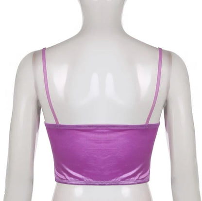 Cute Sexy Pink Satin Butterfly Corset Bustier Camisole Tank Crop Top Beach Party Summer Aesthetic Casual E-Girl Kawaii Korean Japanese Harajuku