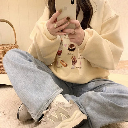 Snack Print Loose Fleece Pullover