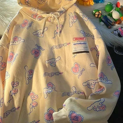 Cute Cinnamon Roll Anime Cartoon Print Long Sleeve Hoodie Sweatshirt Aesthetic Casual E-Girl Kawaii Korean Japanese Harajuku