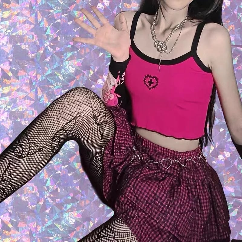 Cute Cross Pastel Sleeveless Crop Top Camisole Tank Goth Punk Aesthetic Casual E-Girl Kawaii Korean Japanese Harajuku