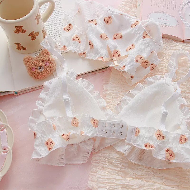 Teddy Bear Push Up Bra + Panty Set Underwear Lingerie Bralette Summer Aesthetic Casual E-Girl Kawaii Korean Japanese Harajuku