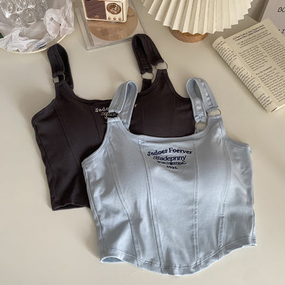 Y2K Letter Embroidery Sleeveless Crop Top