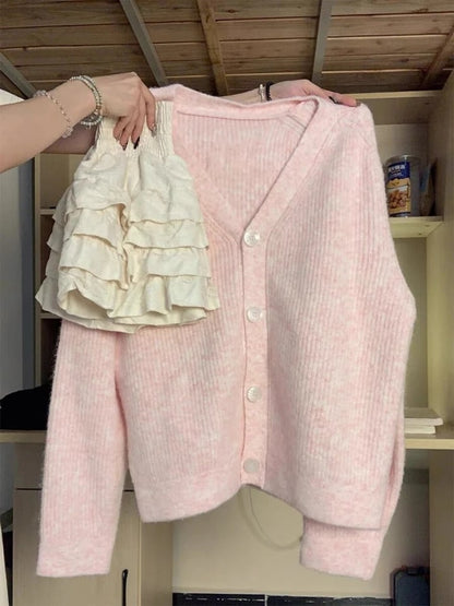 Pink V Neck Cardigan