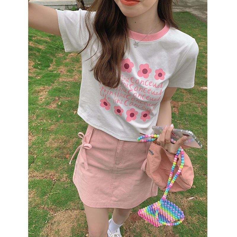 Pink Bow Denim Mini Skirt