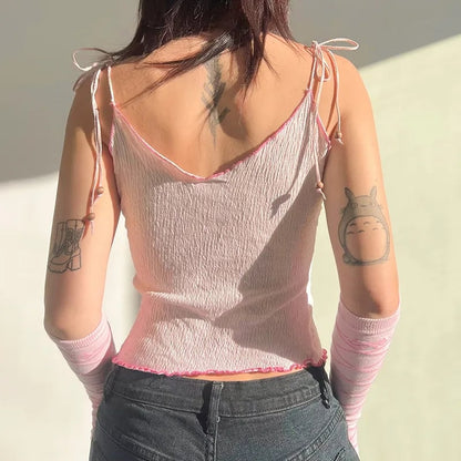 Butterfly Ruffle Trim Crop Top