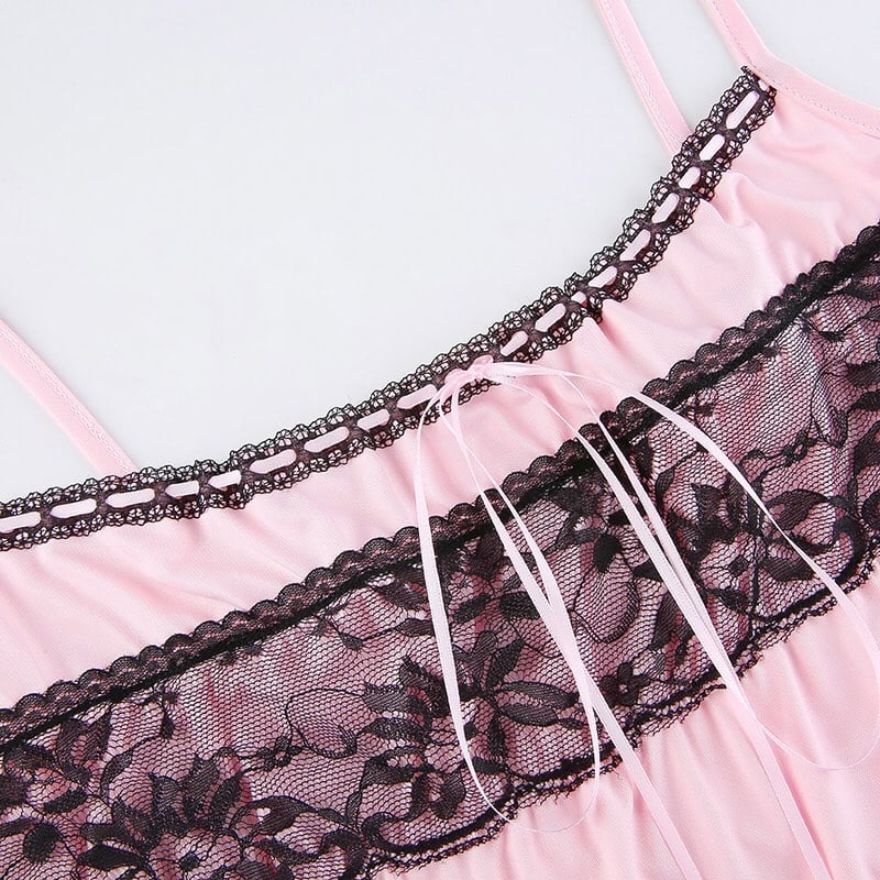 Cute 90s Light Pink Lace Sleeveless Ruffle Frill Tie Up Crop Top Camisole Tank Shirt Summer Party E-Girl Kawaii Korean Japanese Harajuku Streetwear