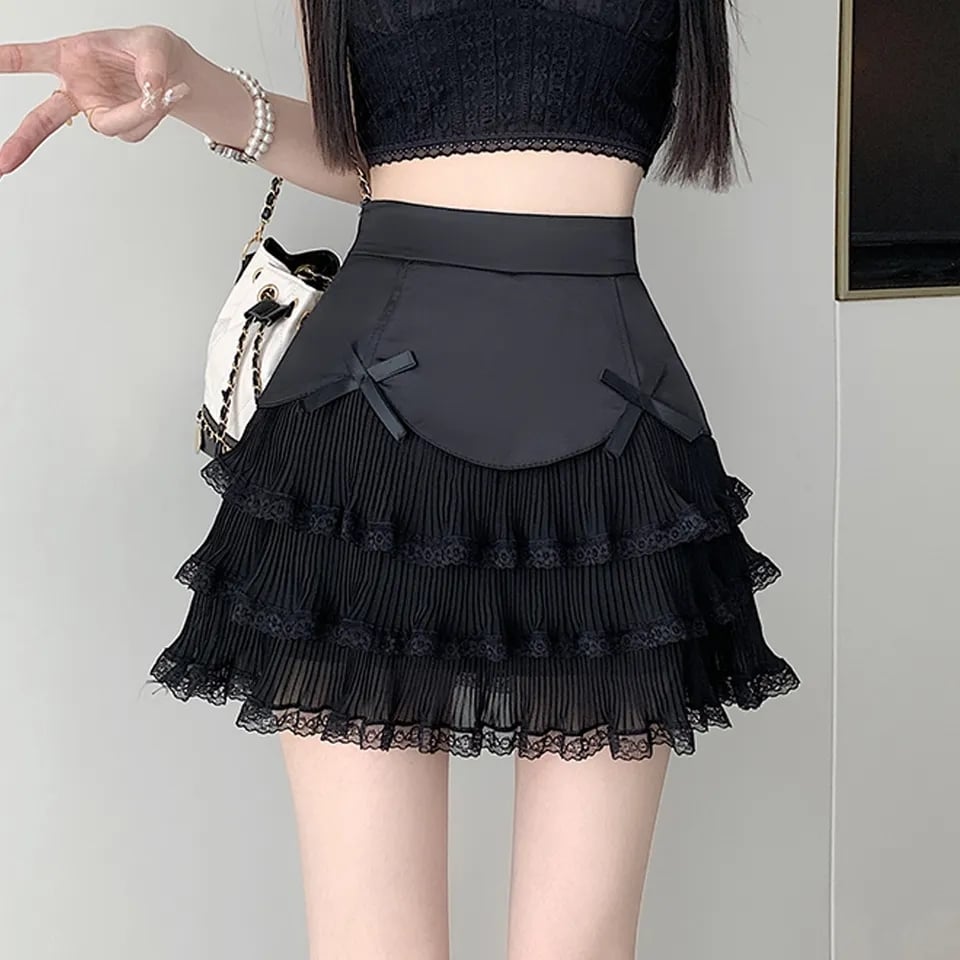 Chiffon Bow Pleated A-Line High Waist Mini Skirt