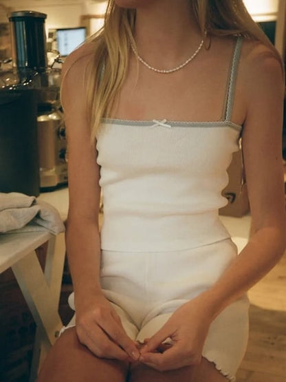 Ruffle Ribbed Square Collar Camisole