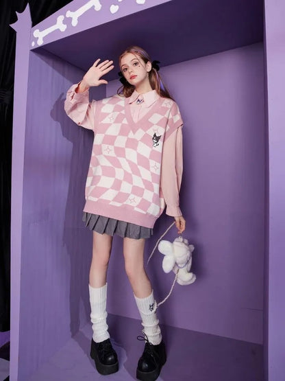 Japanese Anime Checkered Vest Sweater
