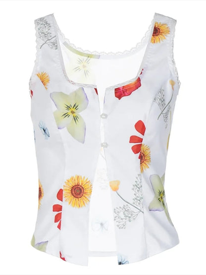 Floral Lace Cut Out Patchwork Crop Top