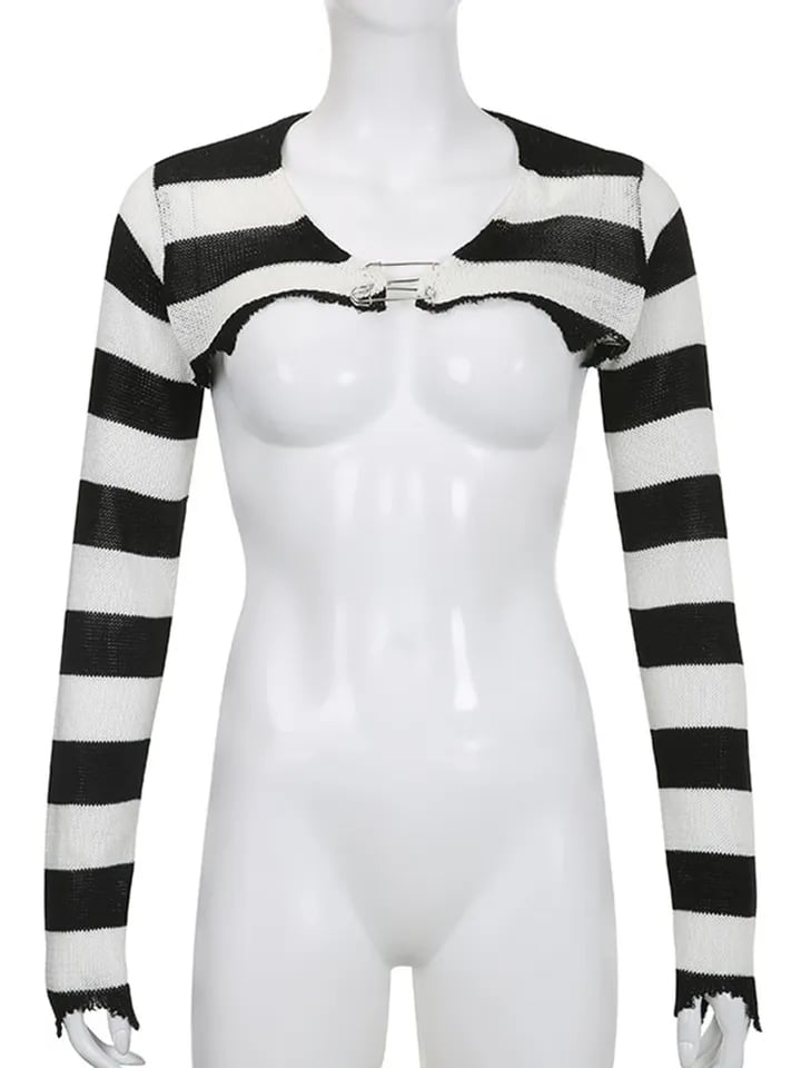 Black & White Crochet Long Sleeve Shrug