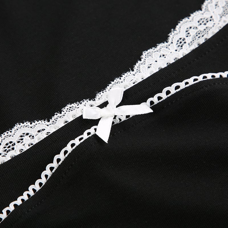 Black Bow Square Collar Long Sleeve Shirt