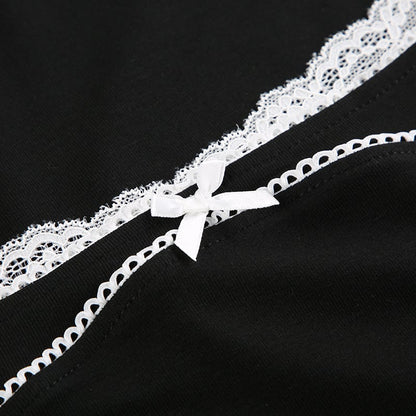 Black Bow Square Collar Long Sleeve Shirt