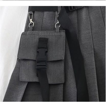 Cute Black Safari Kpop High Waisted Pleated Mini Skirt Goth Punk E-Girl Kawaii Korean Japanese Harajuku Chinese Retro Streetwear Aesthetic