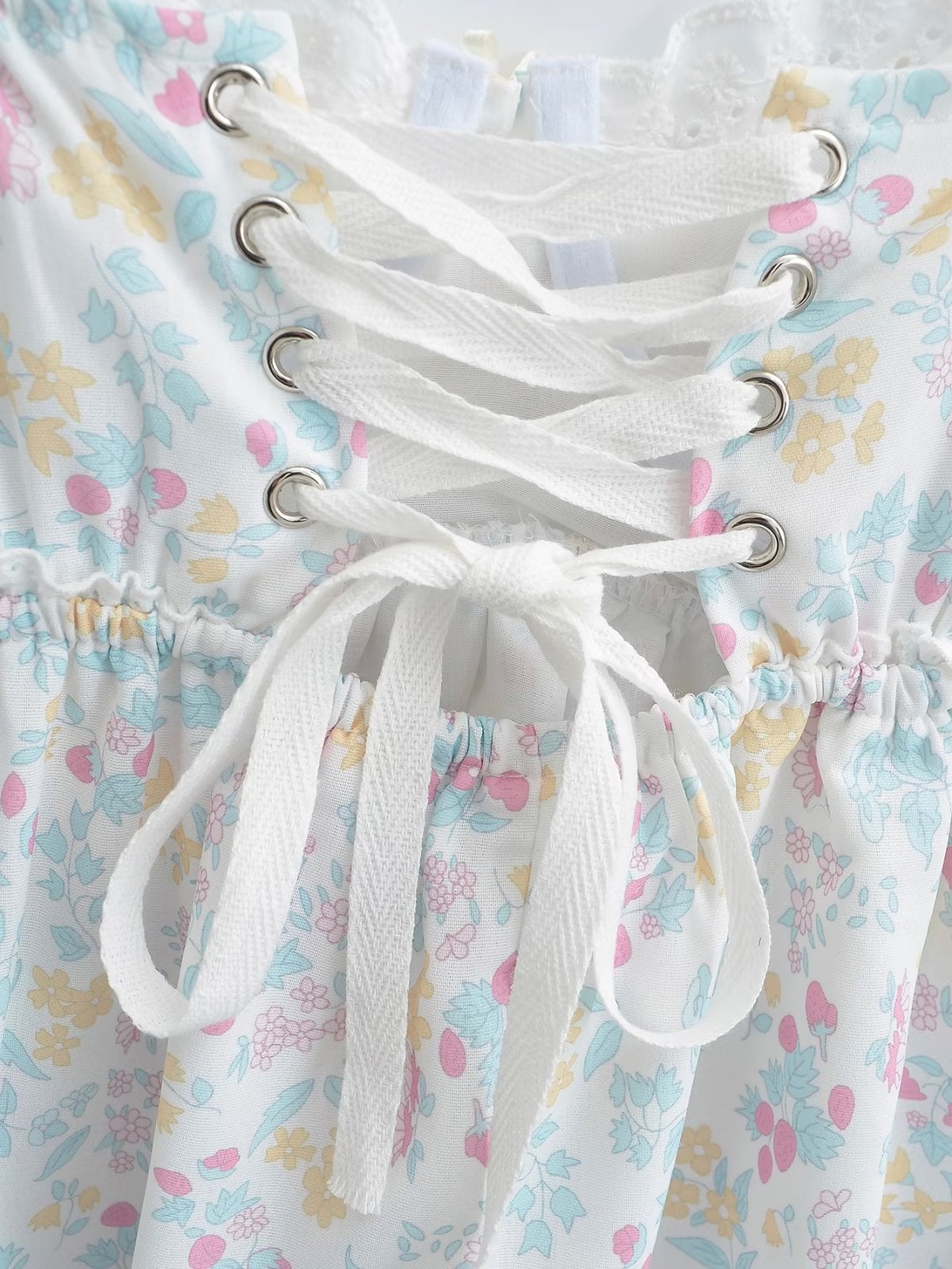 Floral Print Lace Trim Sling Dress