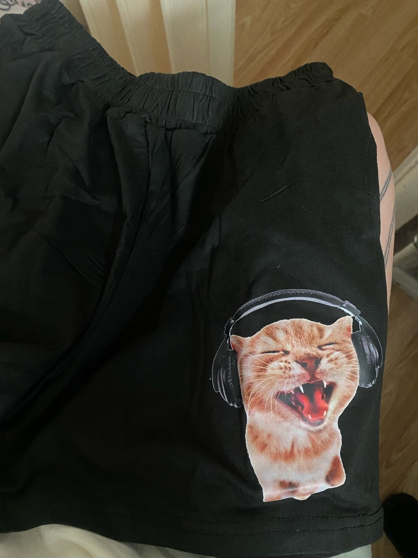 Cat Print Loose Gym Shorts
