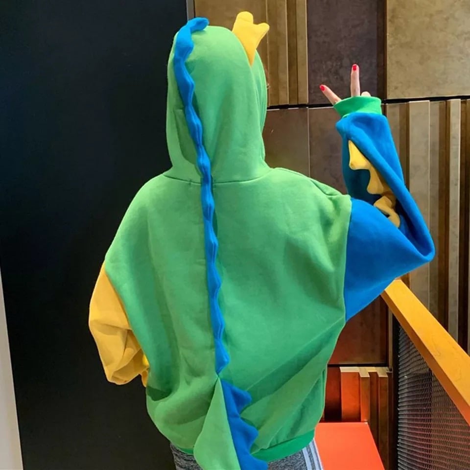 Dinosaur Colourful Cartoon Casual Loose Oversized Hoodie Sweater Sweatshirt Long Sleeve Pullover E-Girl Kawaii Korean Japanese Harajuku Streetwear