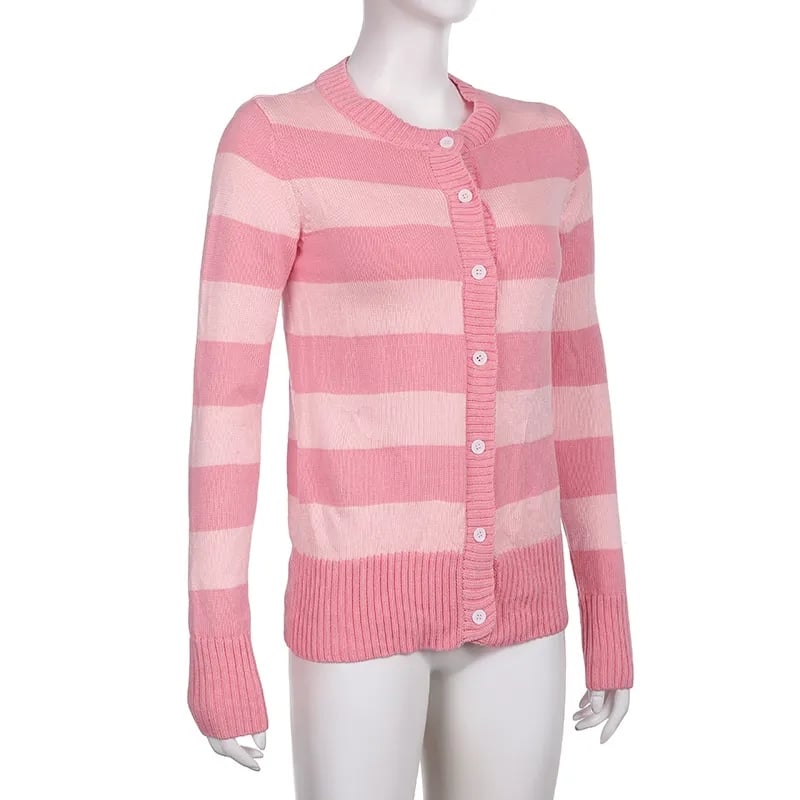 Pink Stripe Button Down Long Sleeve Cardigan