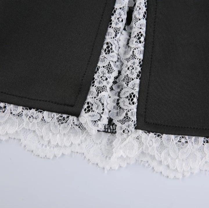 Cute Black Maid Lace Trim Mini Skirt 90s Party Summer Aesthetic Casual E-Girl Kawaii Korean Japanese Harajuku