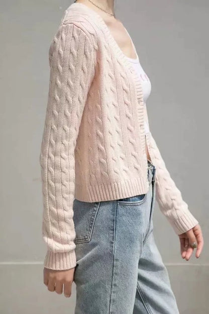 Pink Cable Knit Button Up Cardigan