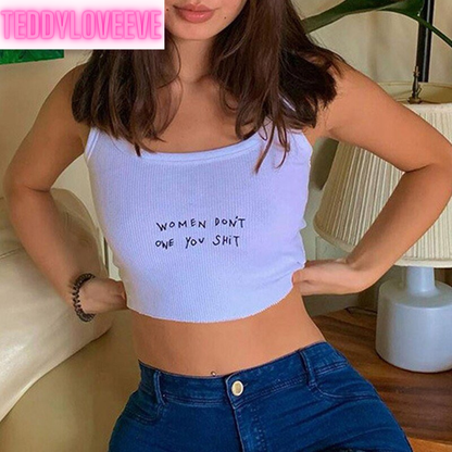 Cute Knit Indie Letter Embroidery Black White Tank Top Crop Top Sleeveless Shirt Goth Punk Casual E-Girl Kawaii Korean Japanese Harajuku Streetwear