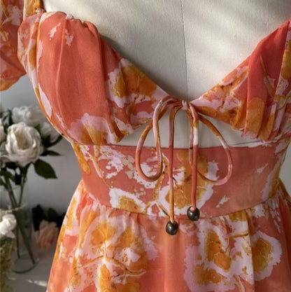 Cute Sweet Floral Print Jumpsuit Chiffon Ruffled Squared Collar Dress Summer Aesthetic Casual E-Girl Kawaii Korean Japanese Harajuku