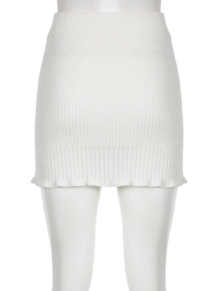 White Knit Pencil Mini Skirt