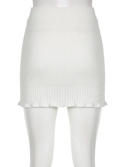 White Knit Pencil Mini Skirt