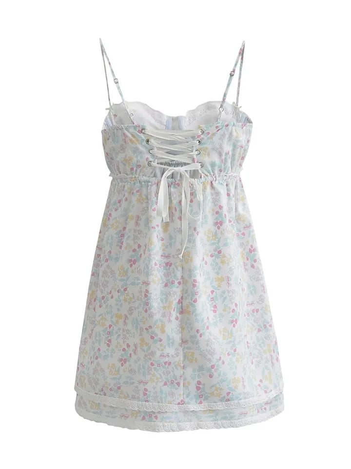 Floral Print Lace Trim Sling Dress