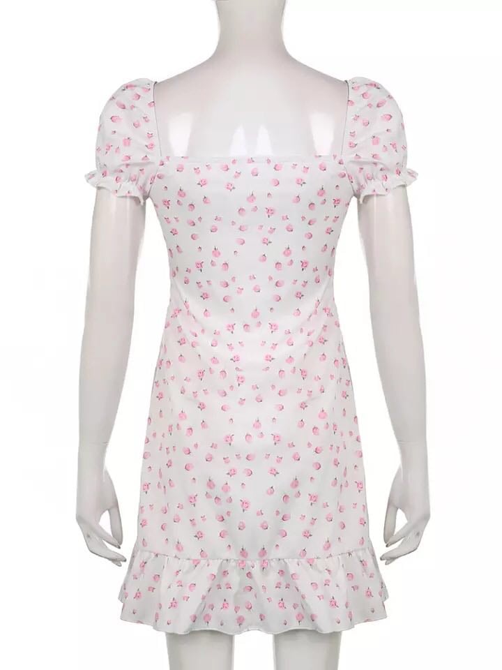 White Floral Puff Short Sleeve Lace Patchwork Mini Dress Summer Aesthetic Casual E-Girl Kawaii Korean Japanese Harajuku