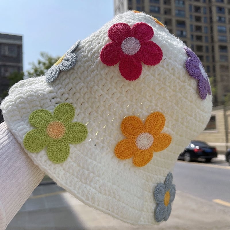 Flower Knit Bucket Hat