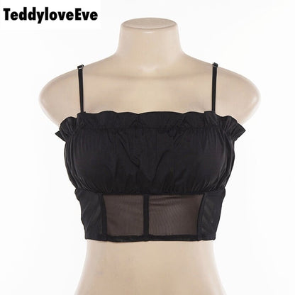 Cute Sexy See Through Mesh Crop Top Camisole Tank Shirt Tee T-shirt E-Girl Kawaii Korean Japanese Harajuku Chinese Retro Streetwear Aesthetic