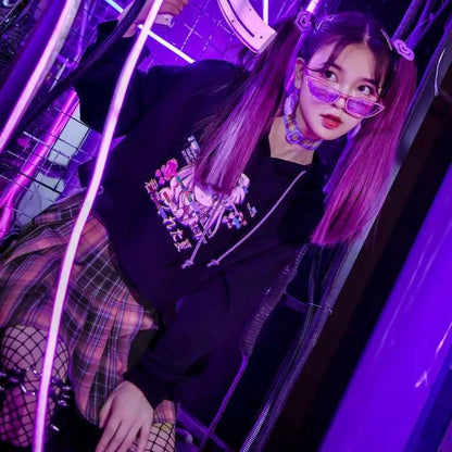 Anime Girl Cartoon Print Graphic Hoodie Long Sleeve Sweatshirt Sweater Pullover Causal Punk Goth E-Girl Kawaii Korean Japanese Harajuku Streetwear