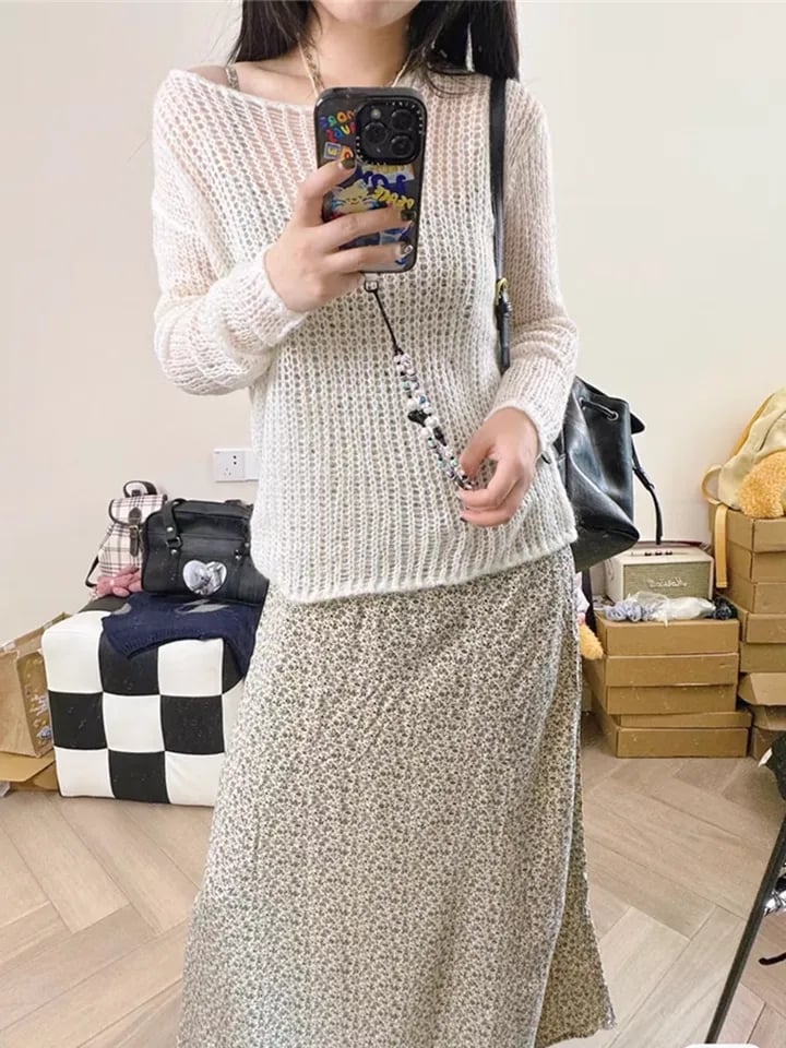White Crochet See Through Sweater