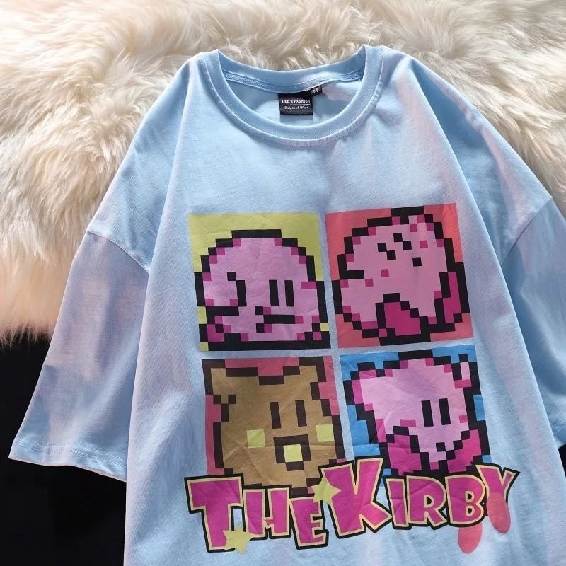 Japanese Anime Pixel Cartoon Print Oversized Short Sleeve T-shirt
