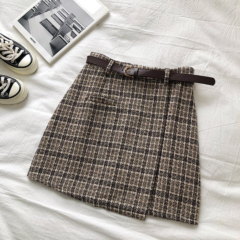 Cute Plaid Irregular Sweet High Waisted A-line Mini Skirt Vintage Autumn Casual School Girl E-Girl Kawaii Korean Japanese Harajuku Retro Streetwear