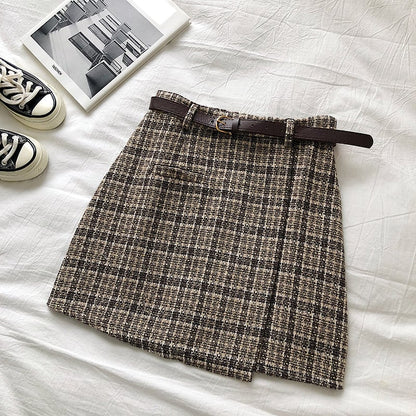 Cute Plaid Irregular Sweet High Waisted A-line Mini Skirt Vintage Autumn Casual School Girl E-Girl Kawaii Korean Japanese Harajuku Retro Streetwear