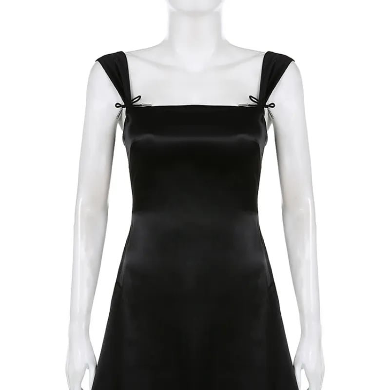 Black 2 Layer Square Neck Collar A-Line Dress