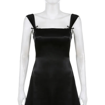Black 2 Layer Square Neck Collar A-Line Dress