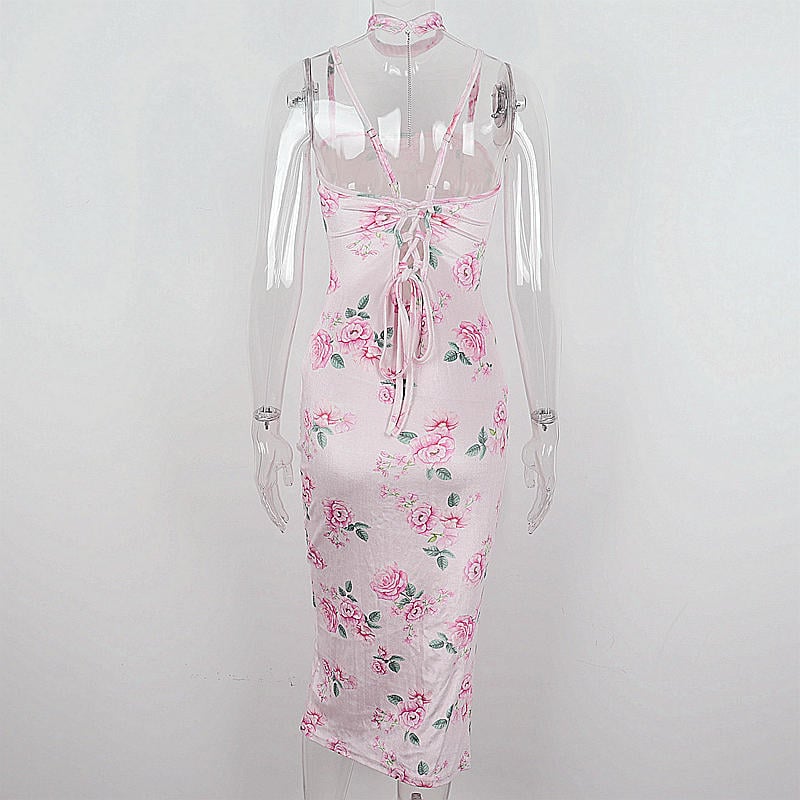 Flower Print Lace Up Split Mini Dress