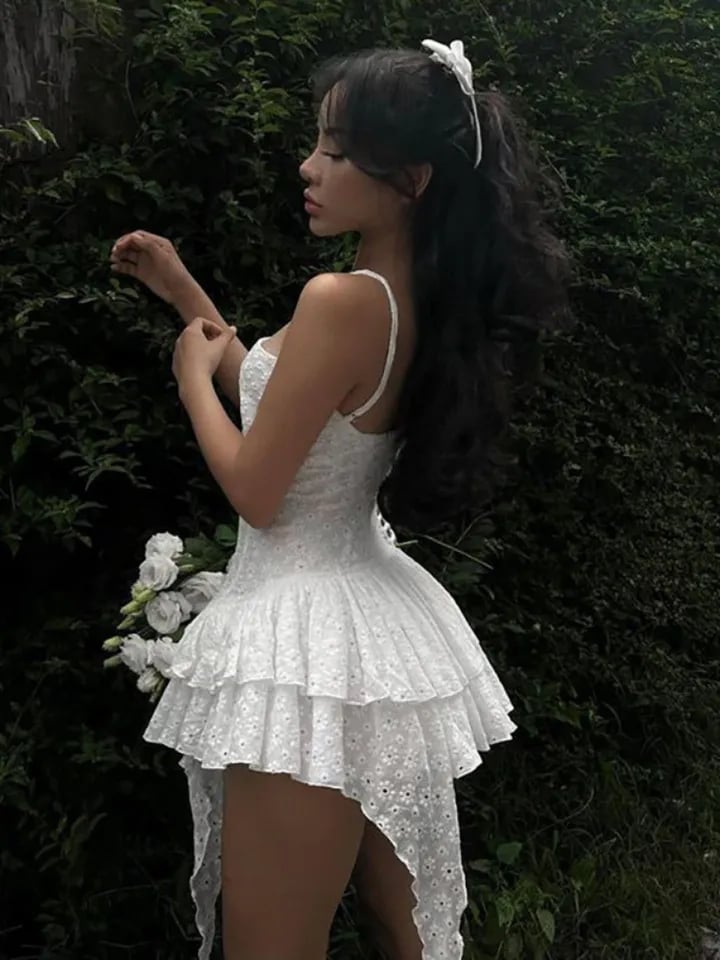 White Floral Lace Layered Dress