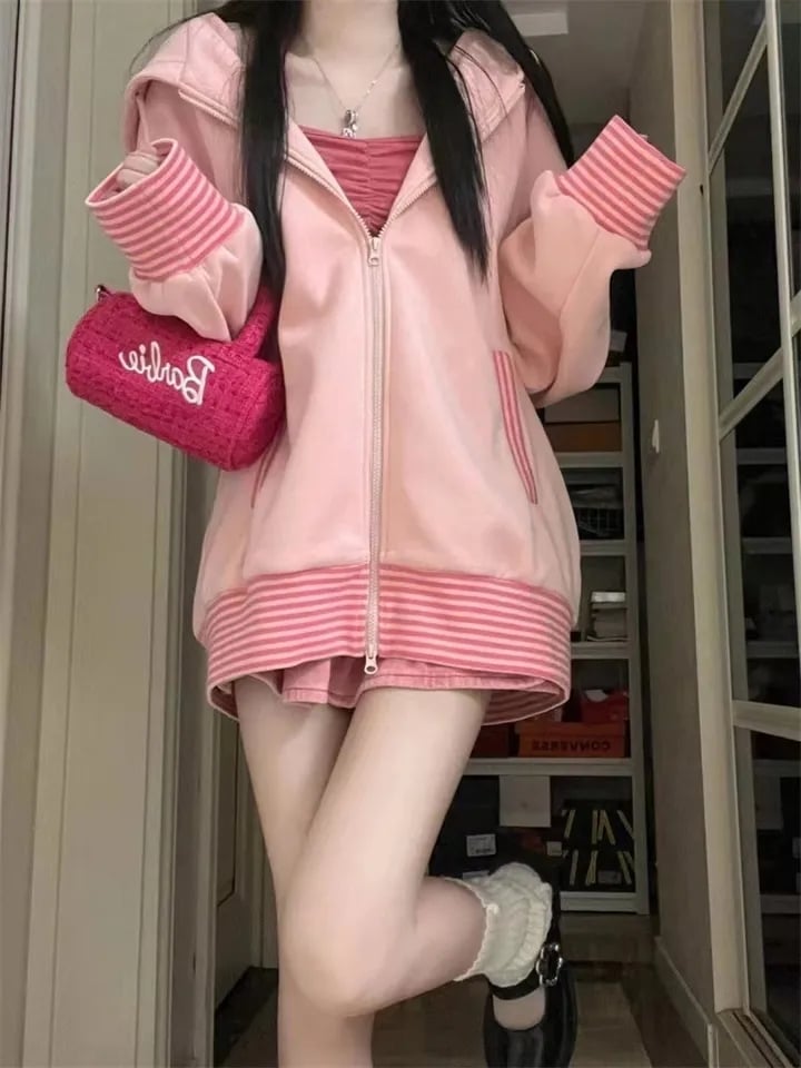 Pink Stripe Zip Up Jacket
